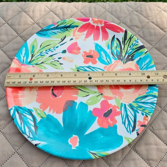 Nicole Miller Floral Melamine 11" Dinner Plate Pair Turquoise, Orange EUC - Picture 11 of 11